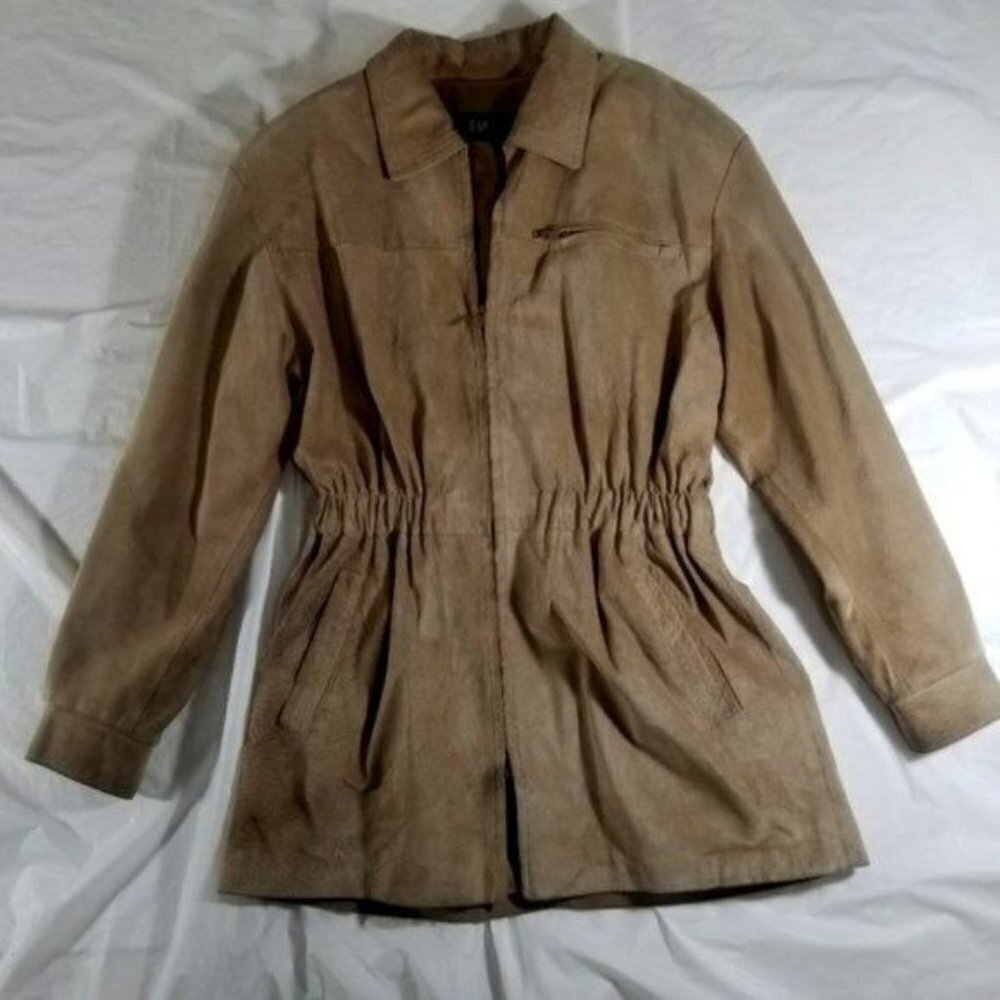 Danier Vintage Ruched Waist Tan Leather Jacket